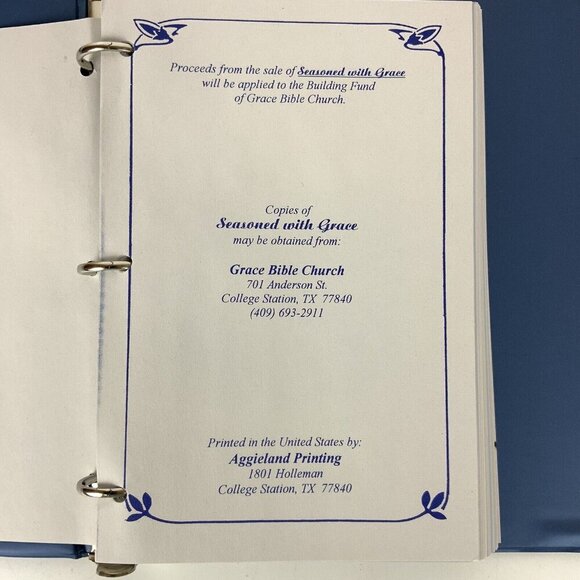 Seasoned With Grace Cookbook 1993 Ring Binder Grace Bible Church College Station - Picture 4 of 16